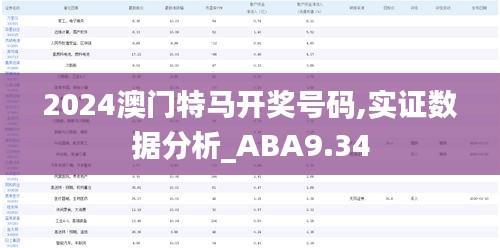 2024澳门特马开奖号码,实证数据分析_ABA9.34