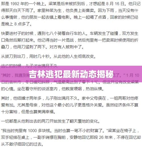 吉林逃犯最新动态揭秘